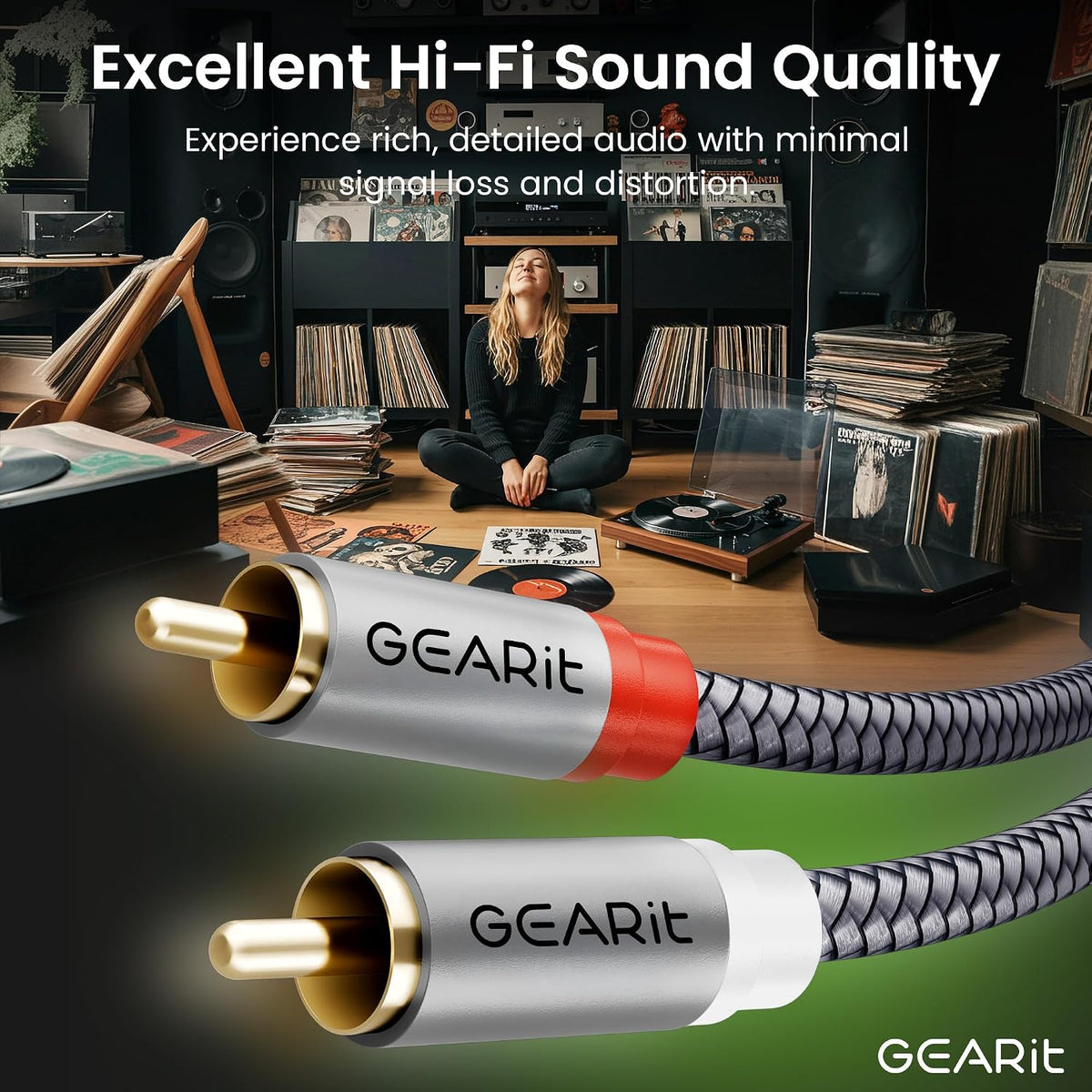 GEARit - Cables RCA a RCA de 50 pies para subwoofer de audio para automóvil