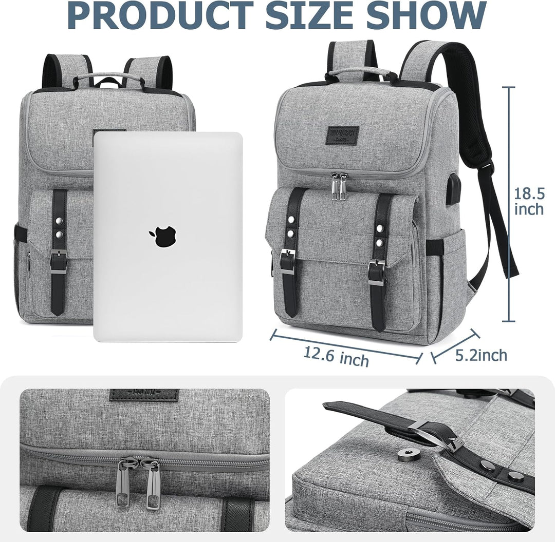 Mochila vintage para laptop con puerto de carga USB para mujeres y...