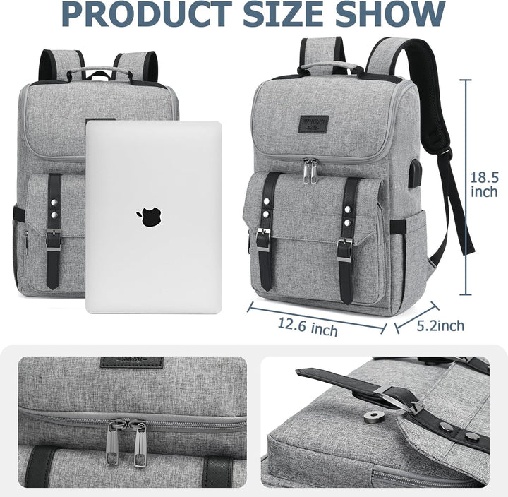 Mochila vintage para laptop con puerto de carga USB para mujeres y...
