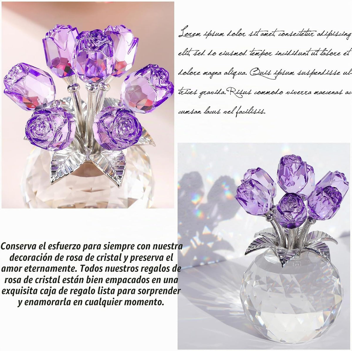 Figuras de Rosas de Cristal, Regalos para Mujeres Día de San Valentín, Adorno Floral de Vidrio para Día de la Madre, Cumpleaños, Navidad, Amatista, Flores de Rosa Coleccionables, Regalos Florales de