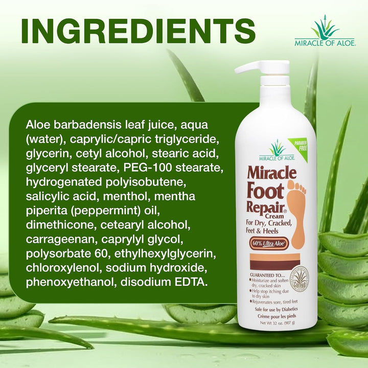 Miracle Foot Repair Cream (32 oz) Repara talones y pies agrietados,...