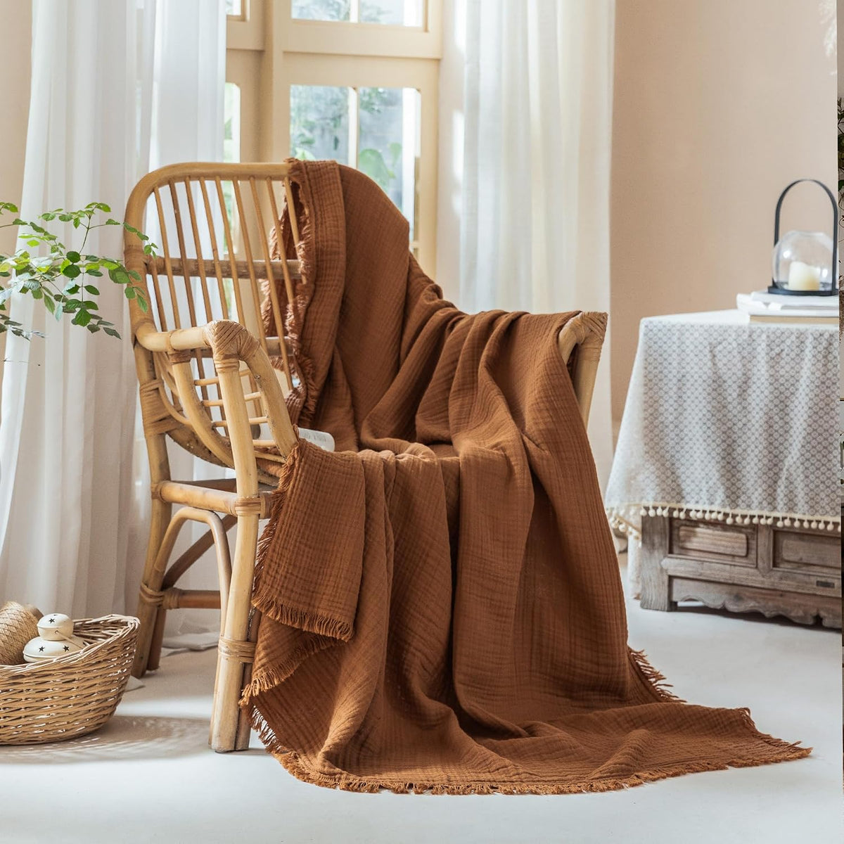 Mantas de muselina con flecos para adultos: 100% algodón suave