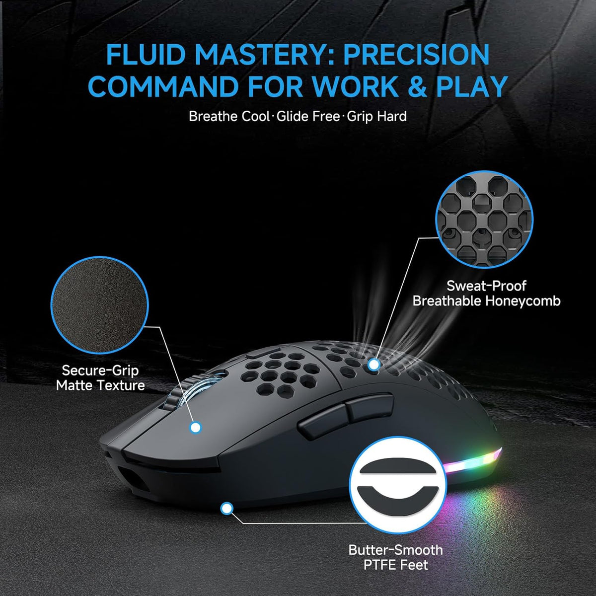 TMKB Falcon M1 - Ratón inalámbrico para juegos, sensor óptico de 24...
