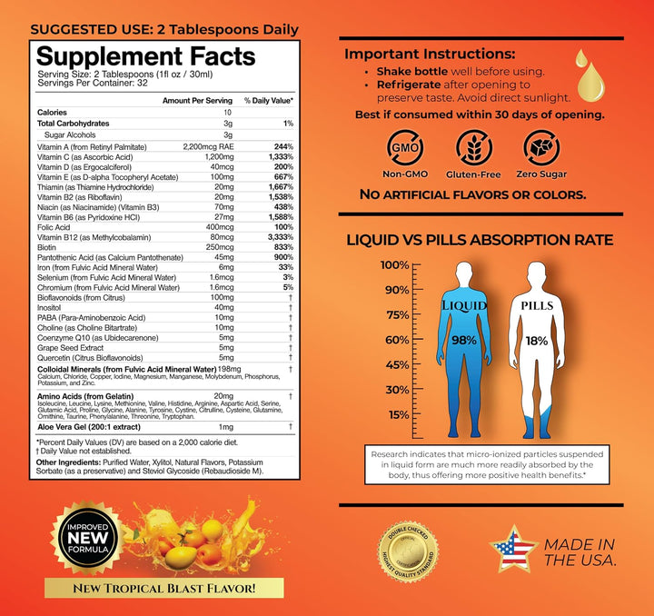 Mega Premium Multivitamínico líquido | Vitamina natural de apoyo in...