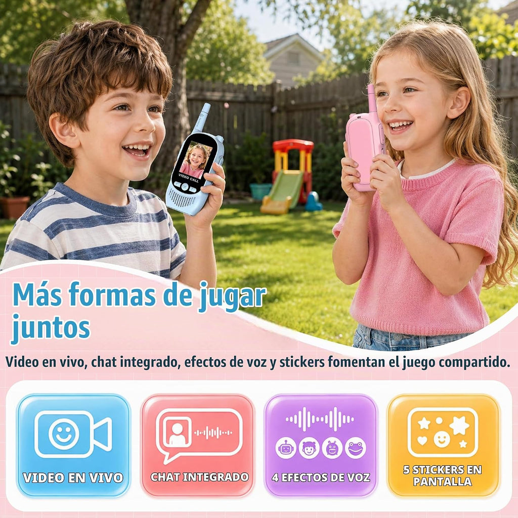 Walkie Talkies de video para niños, paquete de 2 juguetes recargables para cámara y pantalla, chat de campamento de largo alcance para interiores y exteriores, radios bidireccionales, regalos de
