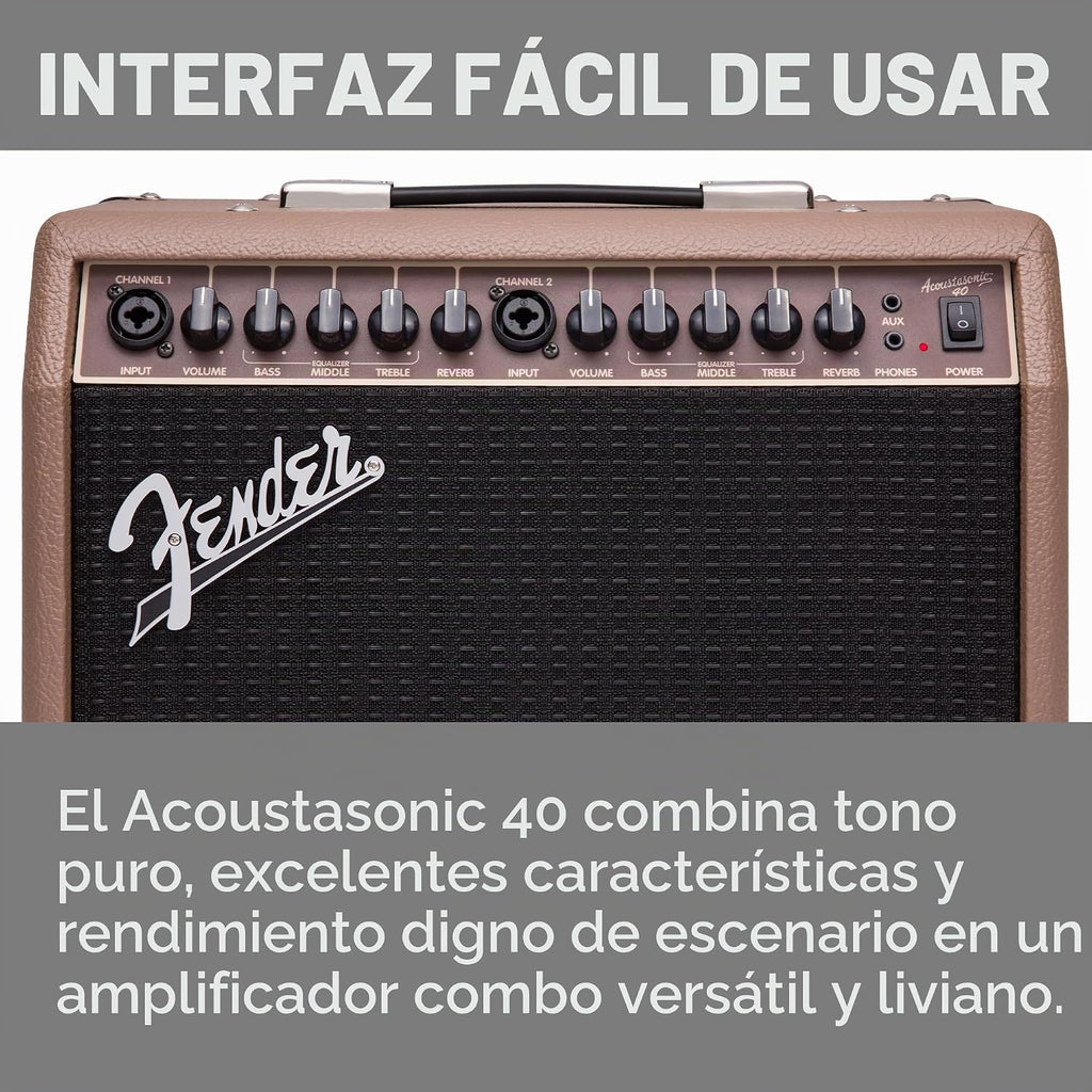 Fender Acoustasonic Amplificador de guitarra acústica de 40 W, combo de amplificador portátil