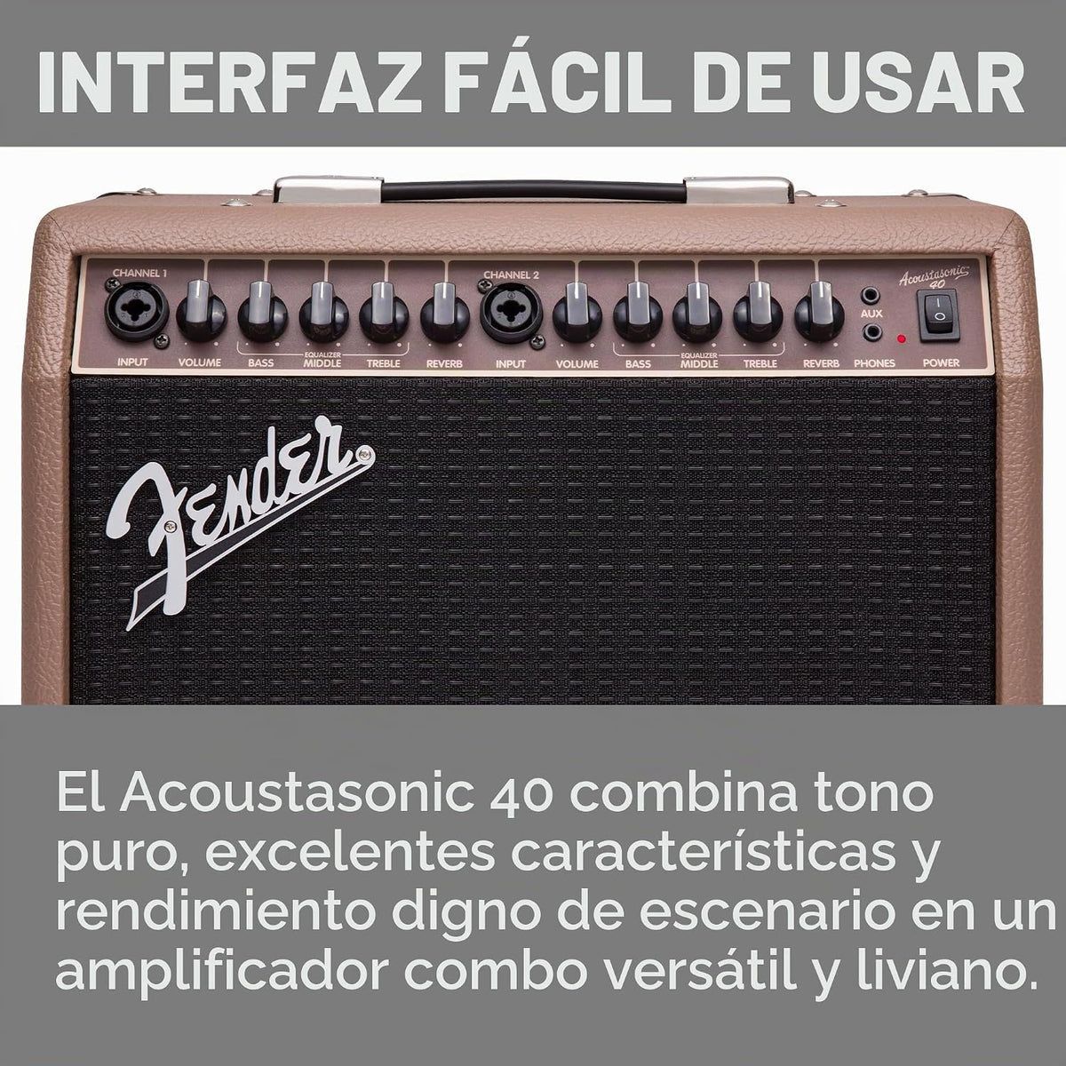 Fender Acoustasonic Amplificador de guitarra acústica de 40 W, combo de amplificador portátil