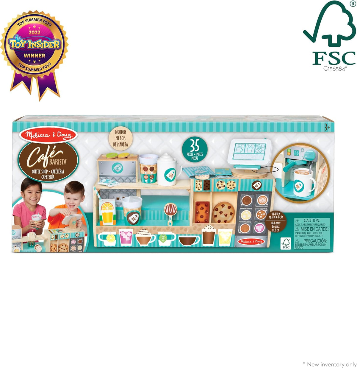 Melissa & Doug Cafetería Coffee Shop Barista de Madera (35 Piezas) - Certificado FSC