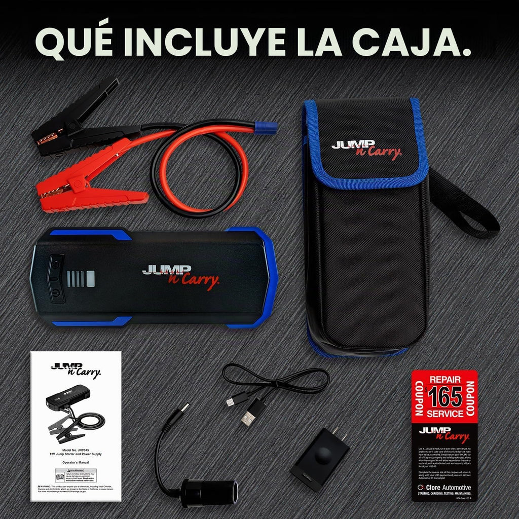Clore Automotive JNC345 Jump-N-Carry 3000A Arrancador de litio de 12 voltios para motores de gasolina de hasta 10.0 litros y diésel de 10.0 litros