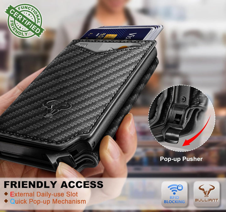 BULLIANT Billetera de cuero para hombre, tarjetero con clip para di...