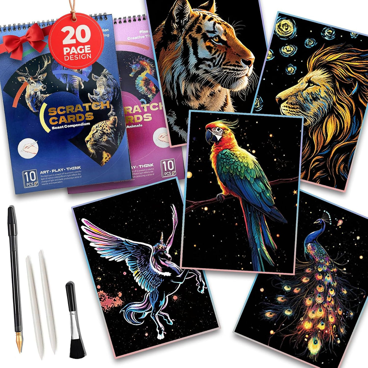 Libro de arte en espiral de 20 páginas para adultos y adolescentes: bestia salvaje y coloridos diseños de animales marinos | Artesanía de atención plena para alivio del estrés | Regalo creativo para