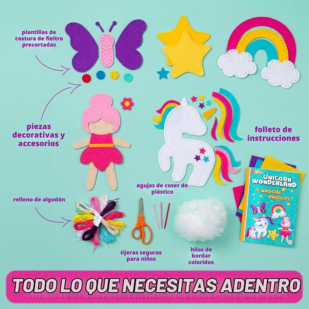 CRAFTSBEE Kids Sewing Kit Ages 7-12, Make 5 Large Unicorn Felt Plushies