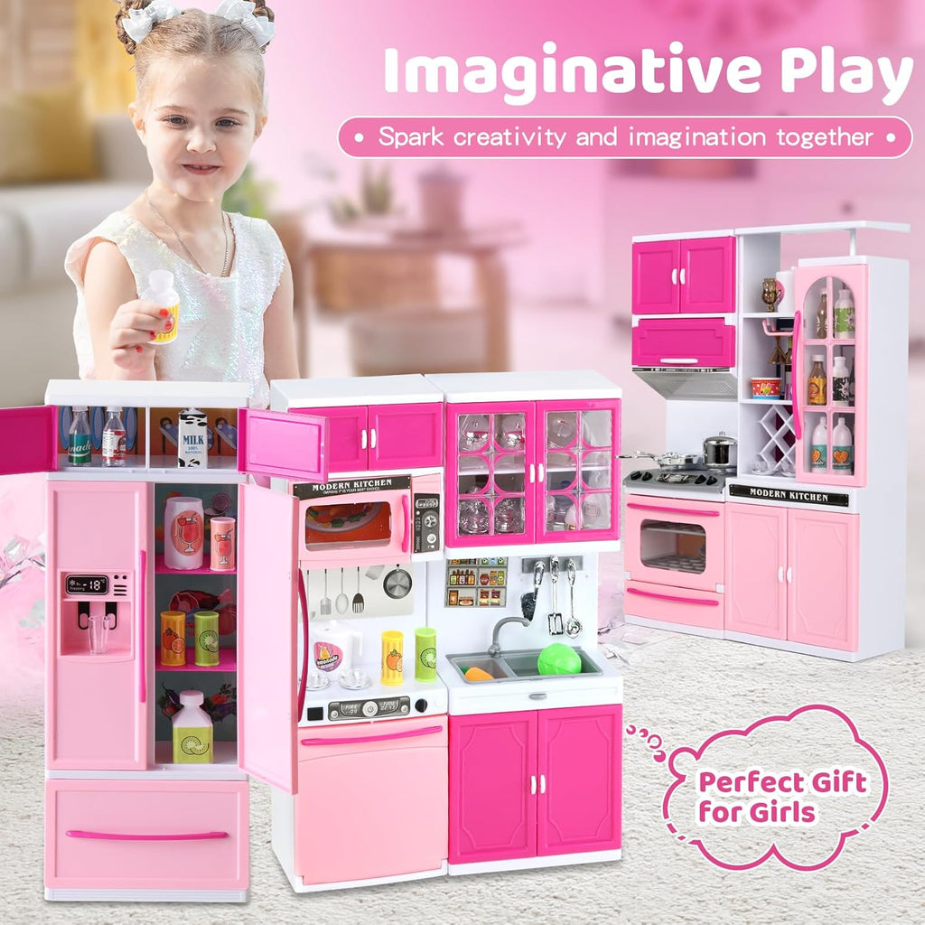 SOCBTNSO 64 piezas de juguete de cocina rosa con luces sonidos para niños