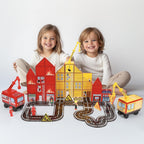 MEGAGONTILES Juego de 60 azulejos magnéticos para estación de bomberos | Bloques de construcción magnéticos STEM con camiones de bomberos y grúas | Juguete educativo de construcción para niños de 3 a 8 años | Compatible con todas las marcas de azulejos