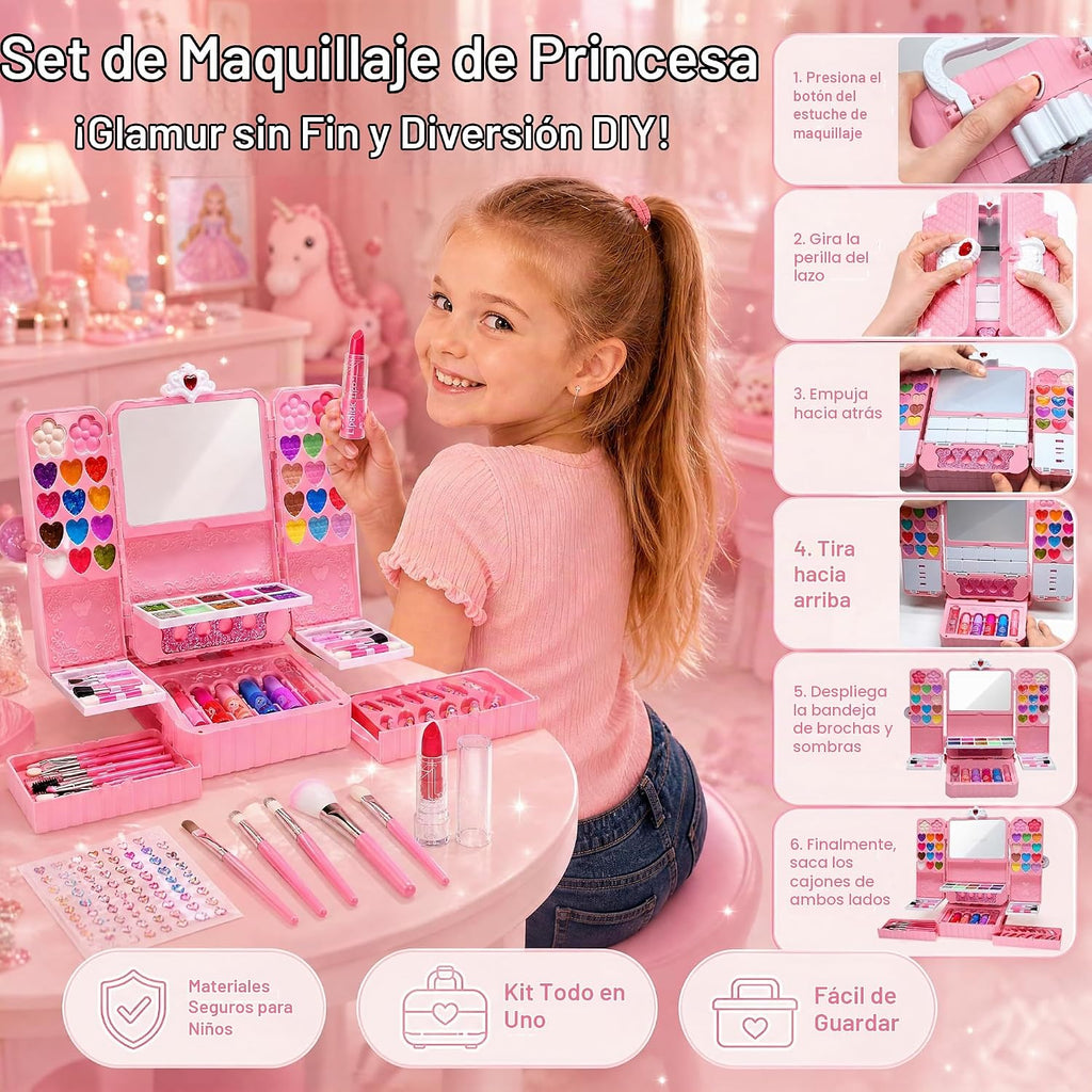 Kit de maquillaje infantil de 75 piezas para niñas, juego de maquillaje de