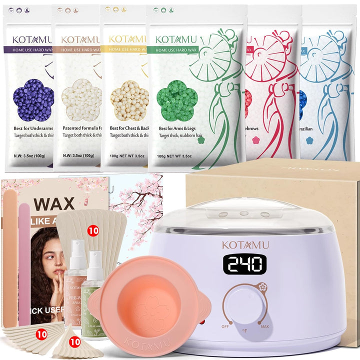 KOTAMU Kit de depilación para mujeres y hombres, calentador de cera...