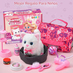 Juguetes de Gato para Niñas, Regalo para Niñas, Juguete de Peluche Interactivo Electrónico que Puede Caminar y Maullar - Juego de 16 Piezas para Transportar y Cuidar Mascotas, Juego de
