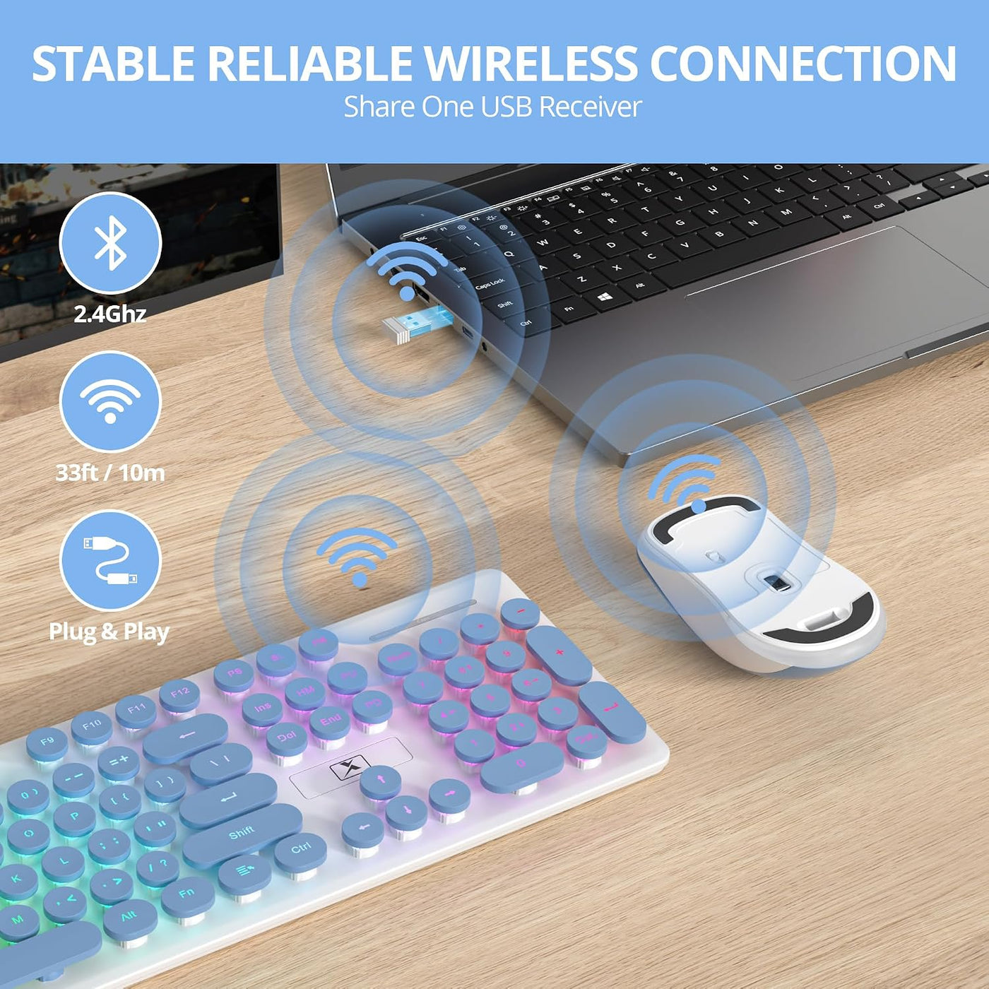 Vumilstek Teclado y mouse inalámbricos retroiluminados, máquina de...
