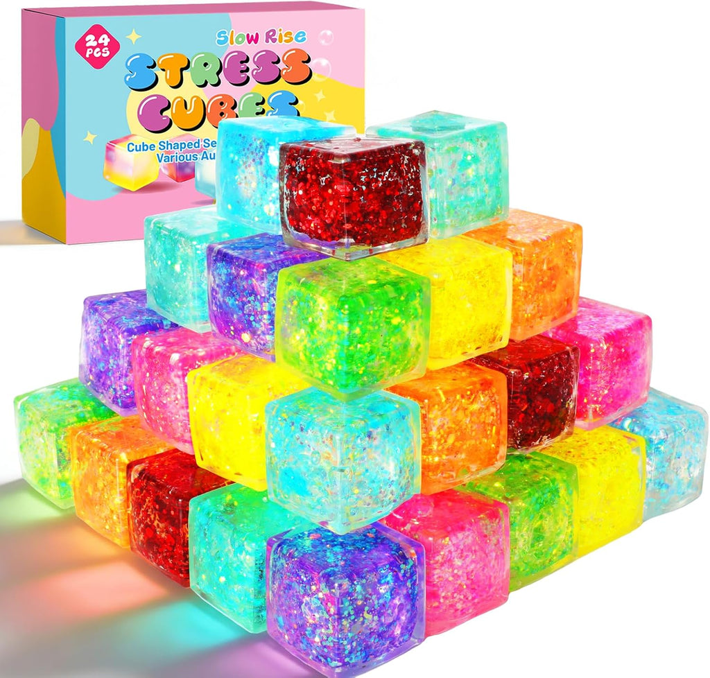 Pack de 24 Cubos 3D de pressión lenta Squishy, Cubos de estrés para adultos