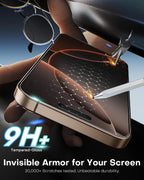 OMOTON Protector de pantalla de vidrio mate para iPhone 16 Pro, paquete de