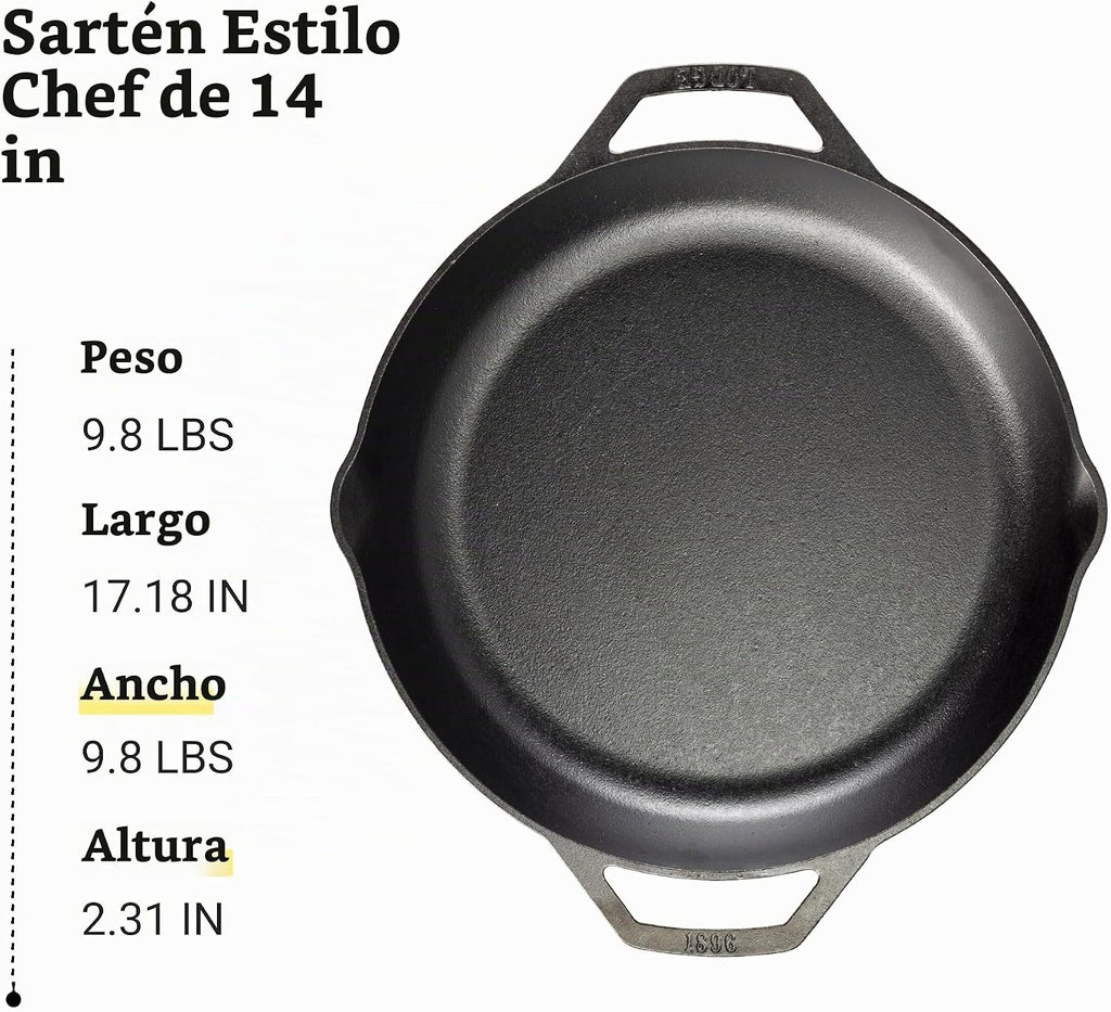 Lodge Chef Collection - Sartén de hierro fundido pre-sazonado de 14"