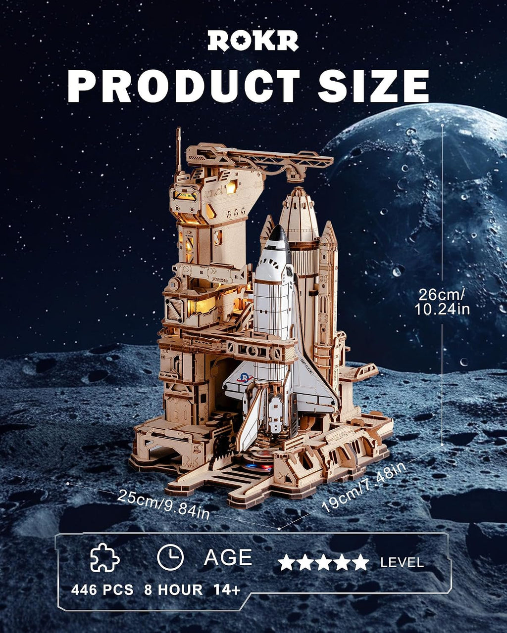 ROKR Space Shuttle 3D Wooden Puzzles para Adults Moving Building Model