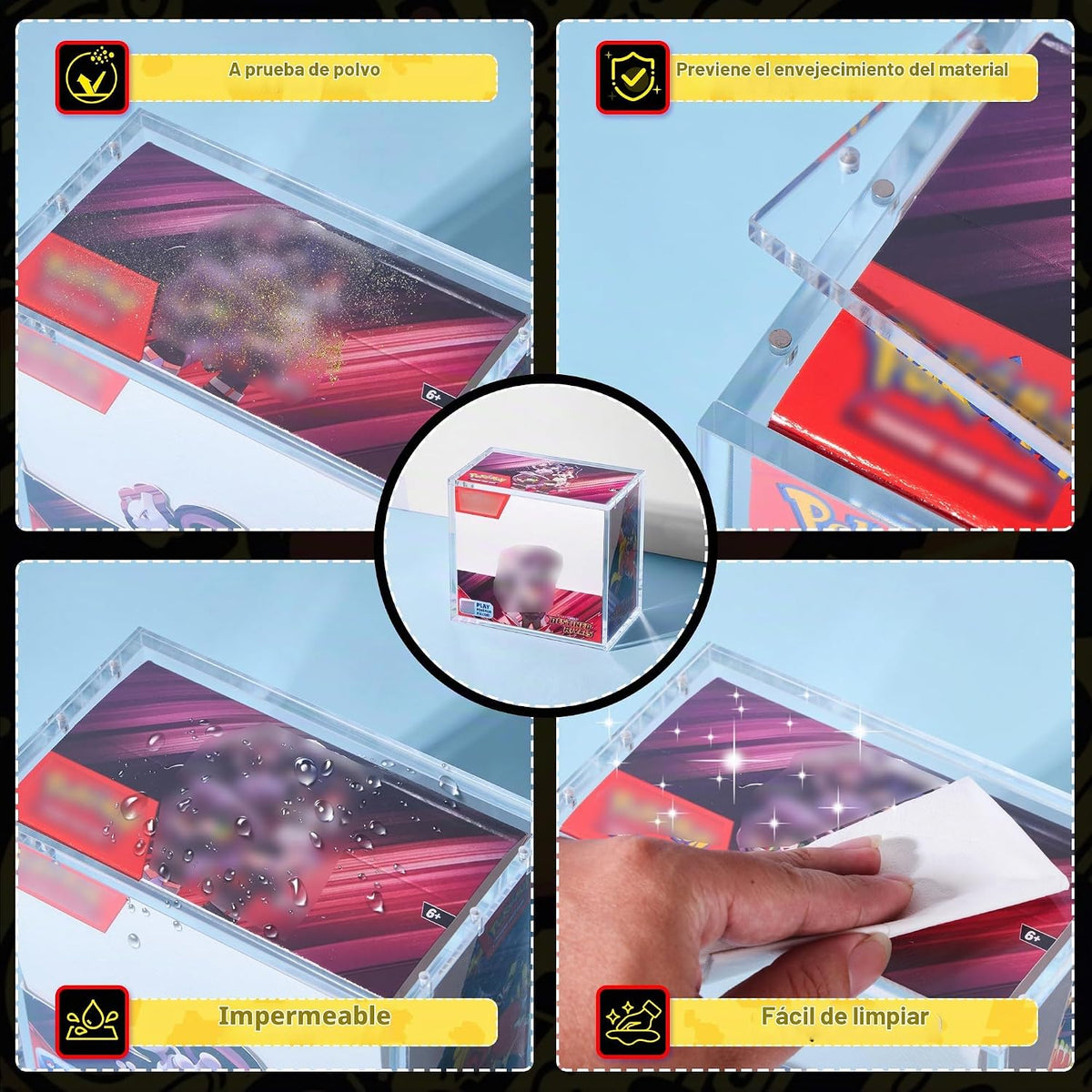 PKMN - Caja de refuerzo de acrílico, estuche de exhibición de acrílico de 0.197 pulgadas, ultra cajas transparentes para exhibición compatibles con cajas de refuerzo PKMN, caja de exhibición a prueba de polvo e impermeable