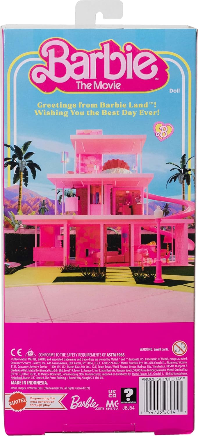 Barbie The Movie Ken Doll con juego de playa a rayas rosa pastel y...