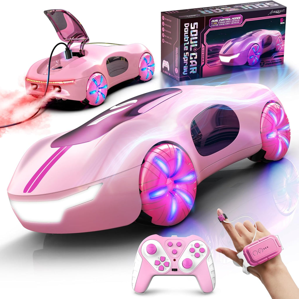 Coche de control remoto rosa para niñas, control remoto a mano
