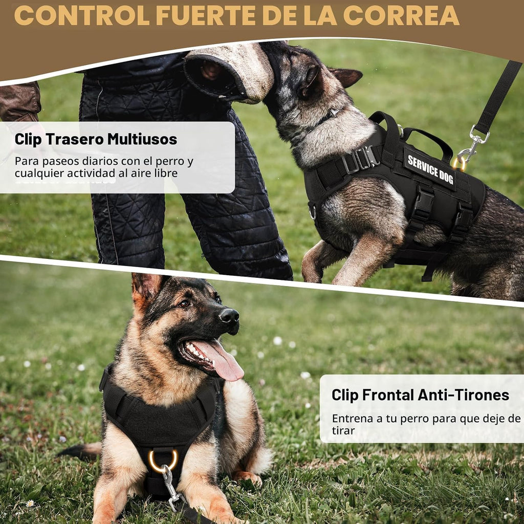 Arnés de chaleco de servicio para perros grandes, chaleco táctico MOLLE de trabajo con 10 parches para mascotas, arnés resistente sin tirones para entrenar y caminar