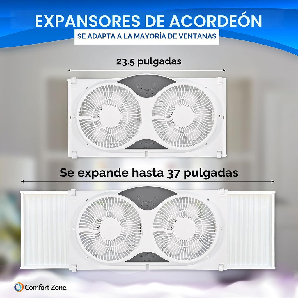 Comfort Zone Ventilador de ventana doble WiFi inteligente de 9 pulg...
