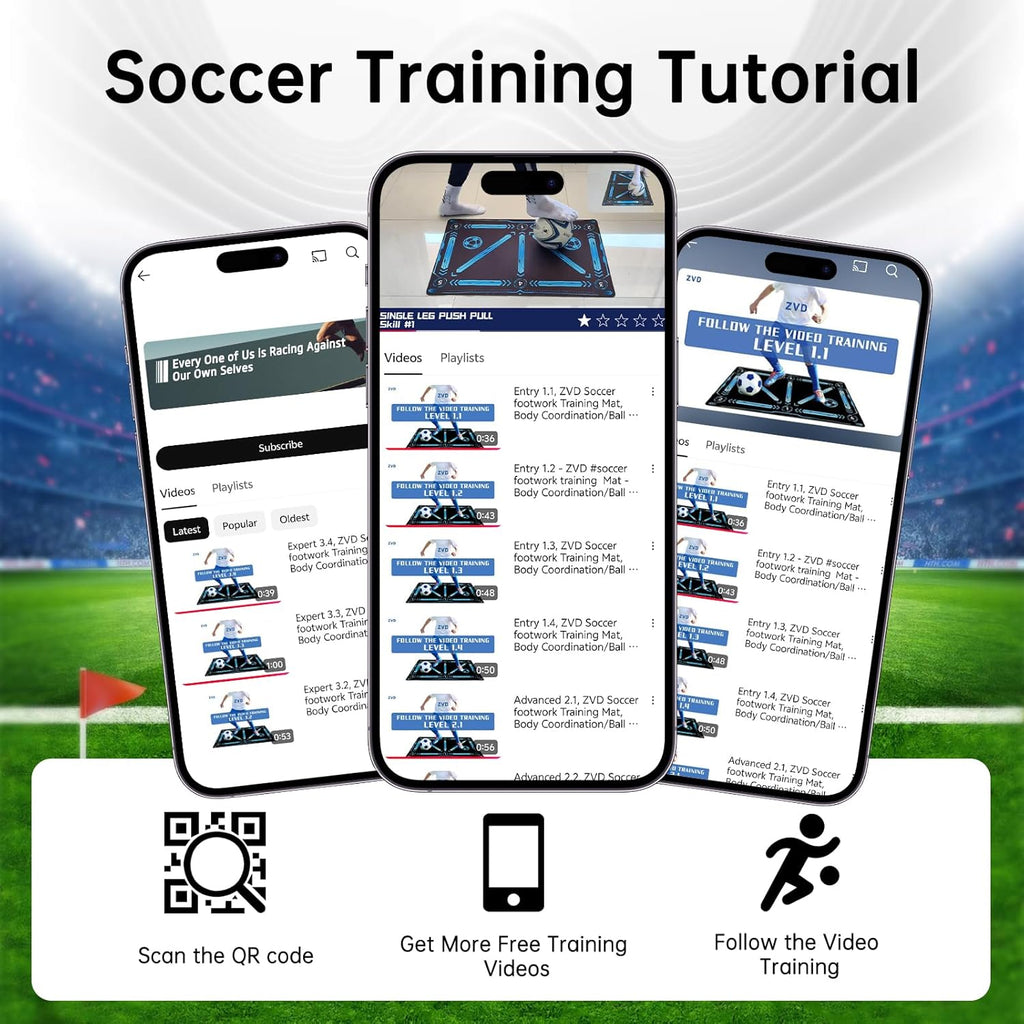 Tapete de Entrenamiento de Fútbol ZVD con Tutoriales en Video, Práctica de Juegos de Pies Antideslizante