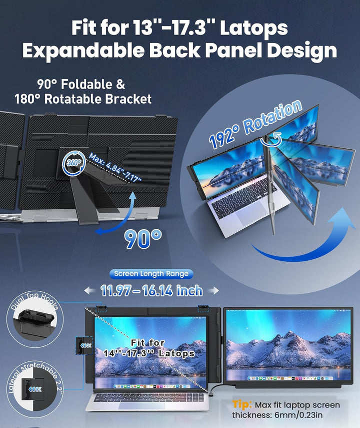 Ozirex Extensor de pantalla de portátil desmontable de 15,6 pulgada...