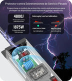 CCCEI Protector de sobretensiones resistente, calibre 12, puertos USB. Gris