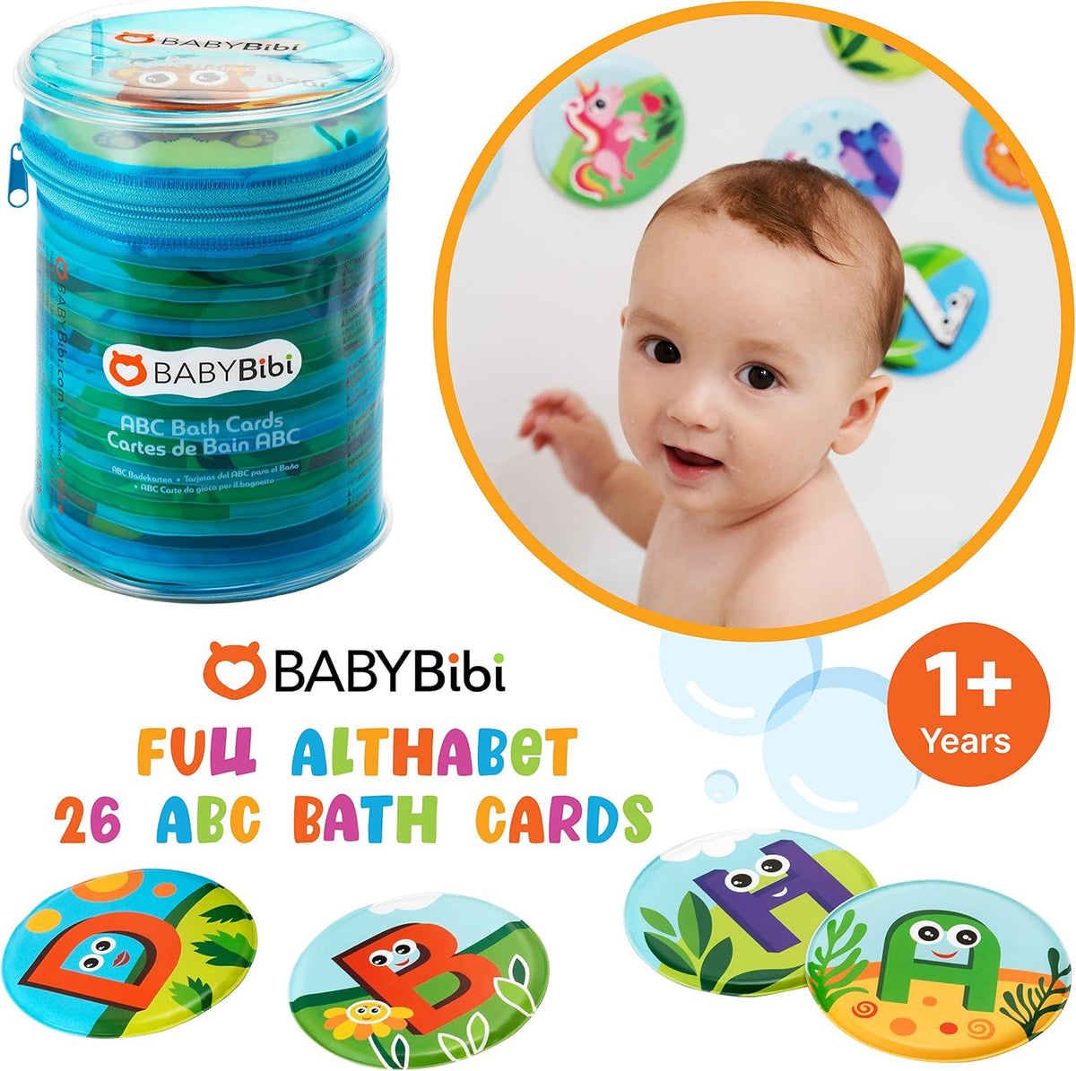 Animales flotantes y tarjetas flash del alfabeto para bañera - Tarjetas didácticas para niños pequeños de preescolar - Juguetes educativos de baño para mayores de 18 meses (juego de 26)