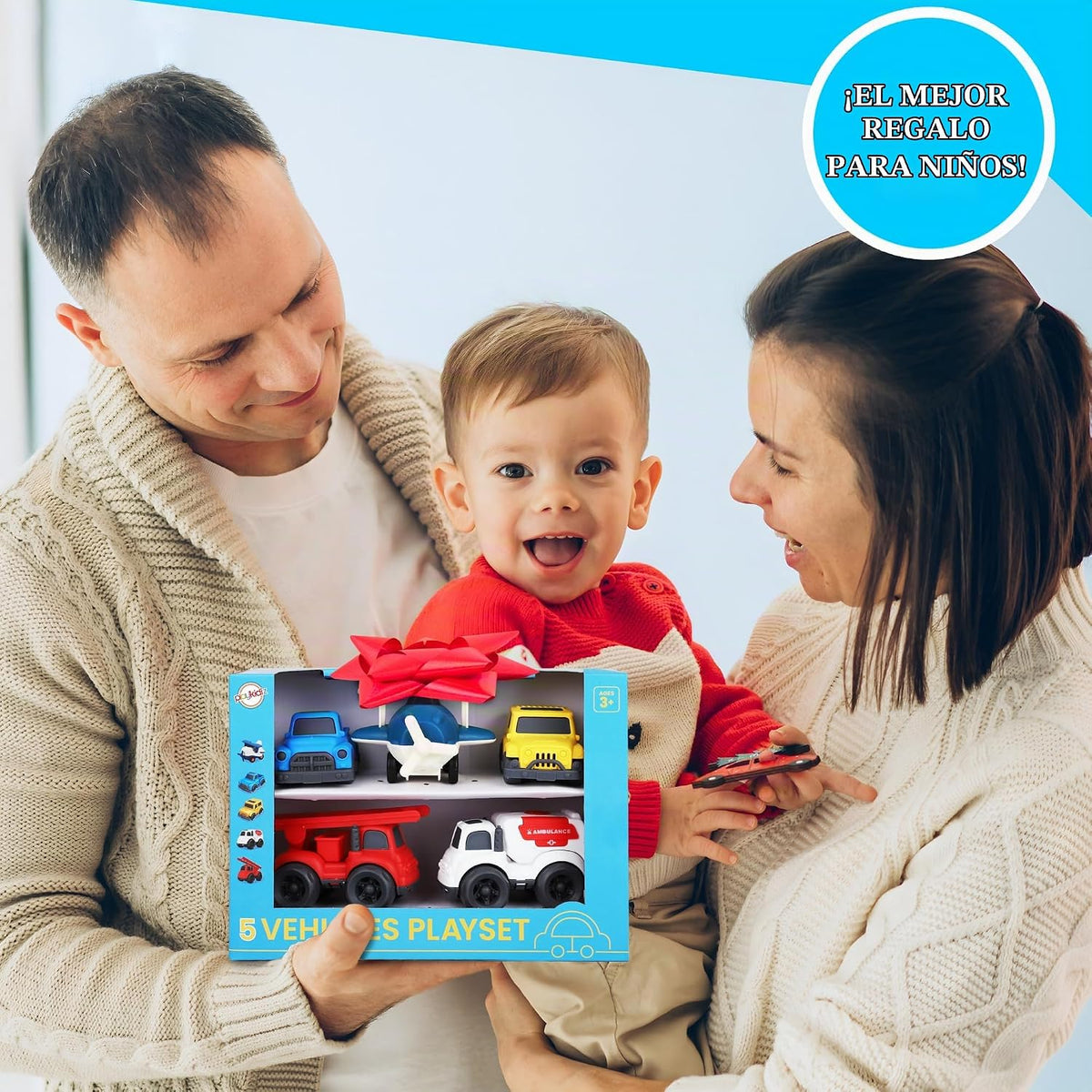 Paquete de 5 juguetes para niños pequeños, autos de juguete, incluyendo avión, camión de bomberos, ambulancia, camión de recogida y Jeep, regalo ideal para edades de 3 a 5 años (los colores pueden variar)