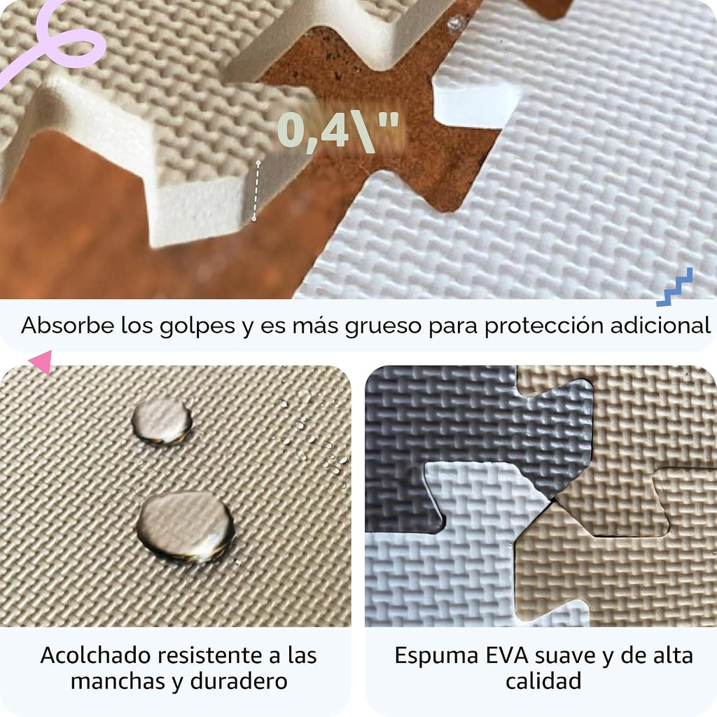 MioTetto Tapete de juego para bebé, azulejos de espuma suave para niños. Azulejos de espuma entrelazados ajustables, se adapta a corralito de 50 x 50 pulgadas, tapete de bebé para gatear y desarrollar, tapete de juego seguro y no tóxico para bebés de 6 a