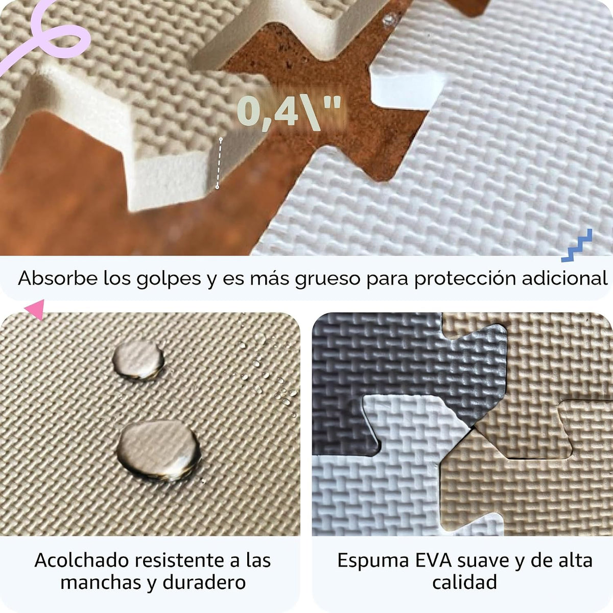 MioTetto Tapete de juego para bebé, azulejos de espuma suave para niños. Azulejos de espuma entrelazados ajustables, se adapta a corralito de 50 x 50 pulgadas, tapete de bebé para gatear y desarrollar, tapete de juego seguro y no tóxico para bebés de 6 a