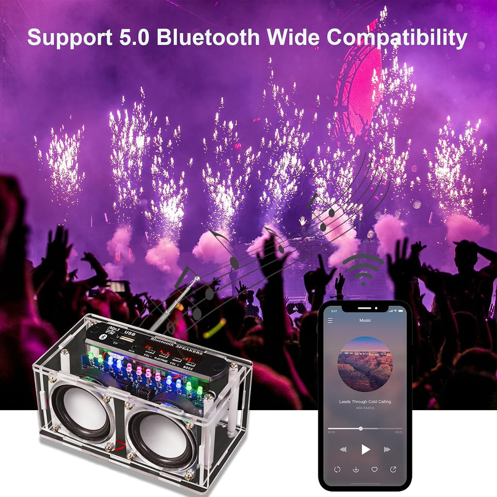 Kit de soldadura de radio de altavoz Bluetooth DIY, kit de soldadura de radio de audio, proyecto de soldadura de altavoz LED compatible con Bluetooth, kit de soldadura DIY para educación en