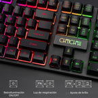 CHONCHOW Teclado y Ratón Gaming con Retroiluminación LED USB Cableado con Iluminación 104 Teclas 3600DPI 2 Botones Laterales Ratón Teclado Sensación Mecánica Compatible con PC Mac OS Xbox Ps4 Ps5 con