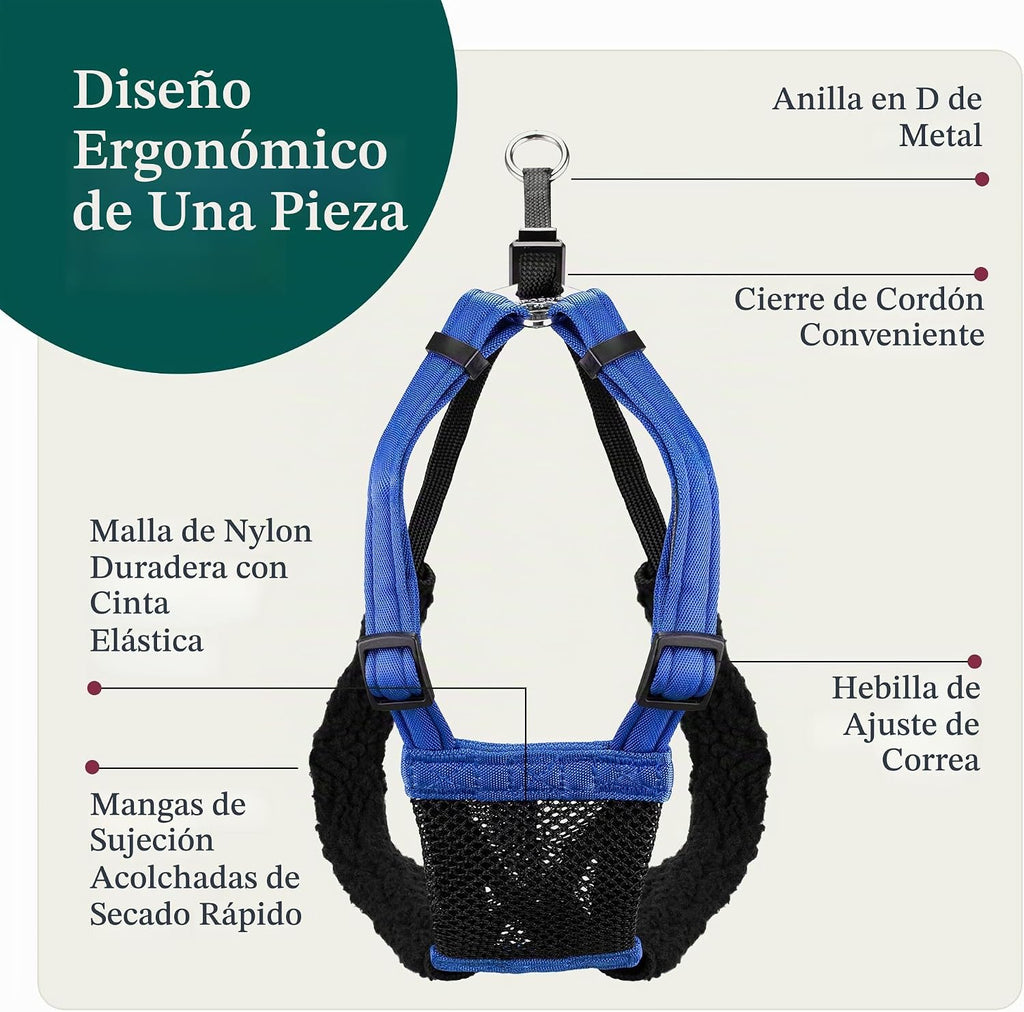 Sporn Arnés sin tirones para perro, arnés de malla de nailon duradero para perros medianos, diseño sin estrangulamiento, mangas de sujeción acolchadas, ajuste ajustable, fácil de poner y quitar, ideal para razas medianas, azul