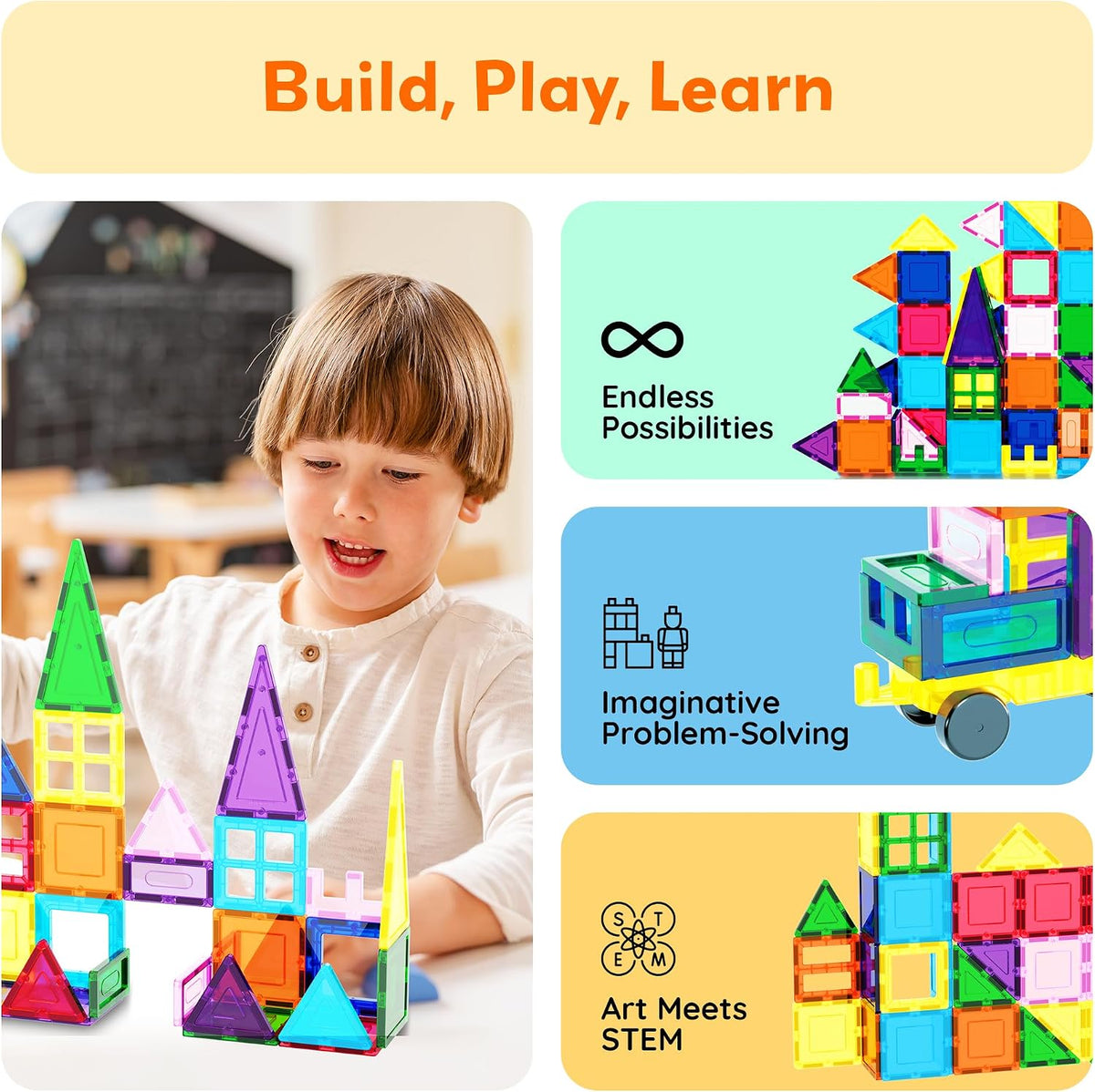 PicassoTiles 101 Piece Magnetic Tiles Building Set con Car & Bag Ages 3+