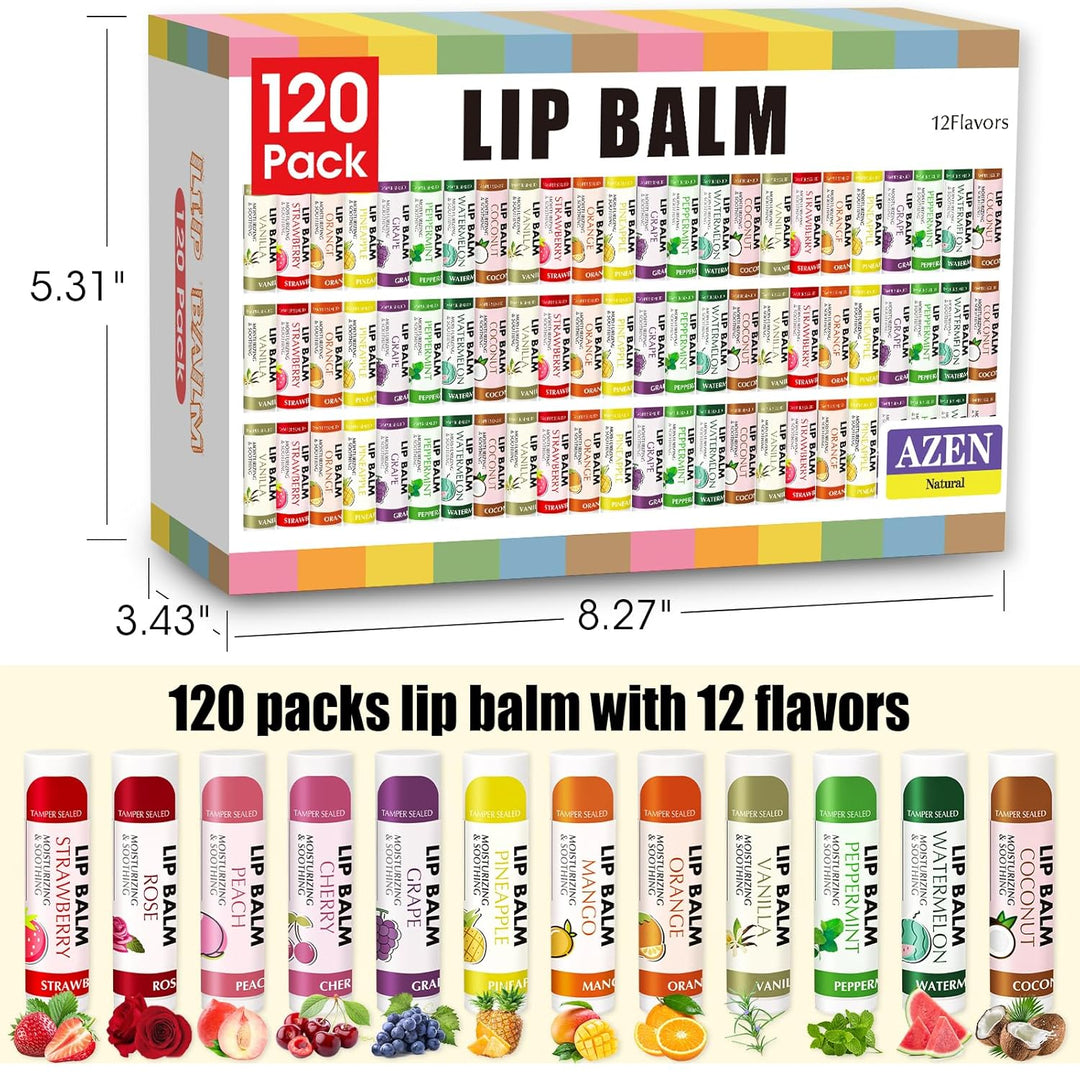 AZEN Paquete de 120 bálsamos labiales a granel, bálsamos labiales h...