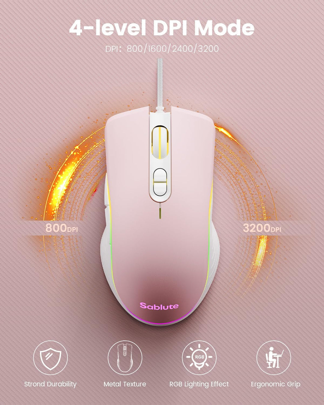 SABLUTE Teclado y mouse para juegos con cable, teclado y mouse con...
