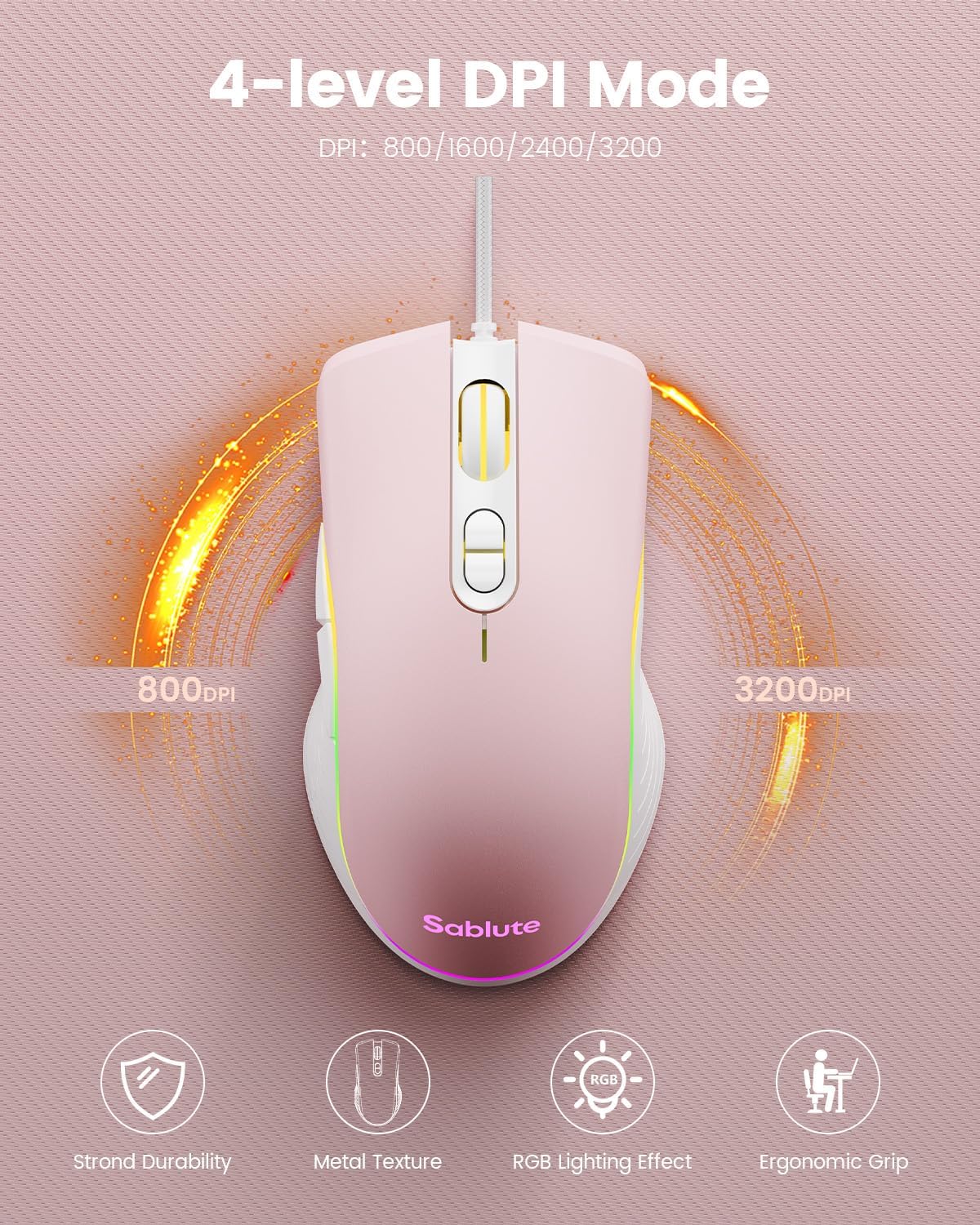 SABLUTE Teclado y mouse para juegos con cable, teclado y mouse con...