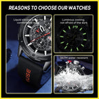 Relojes cronógrafo para hombre, reloj analógico de cuarzo negro de cara grande, luminoso, impermeable, calendario de lujo, reloj deportivo para hombre con correa de silicona