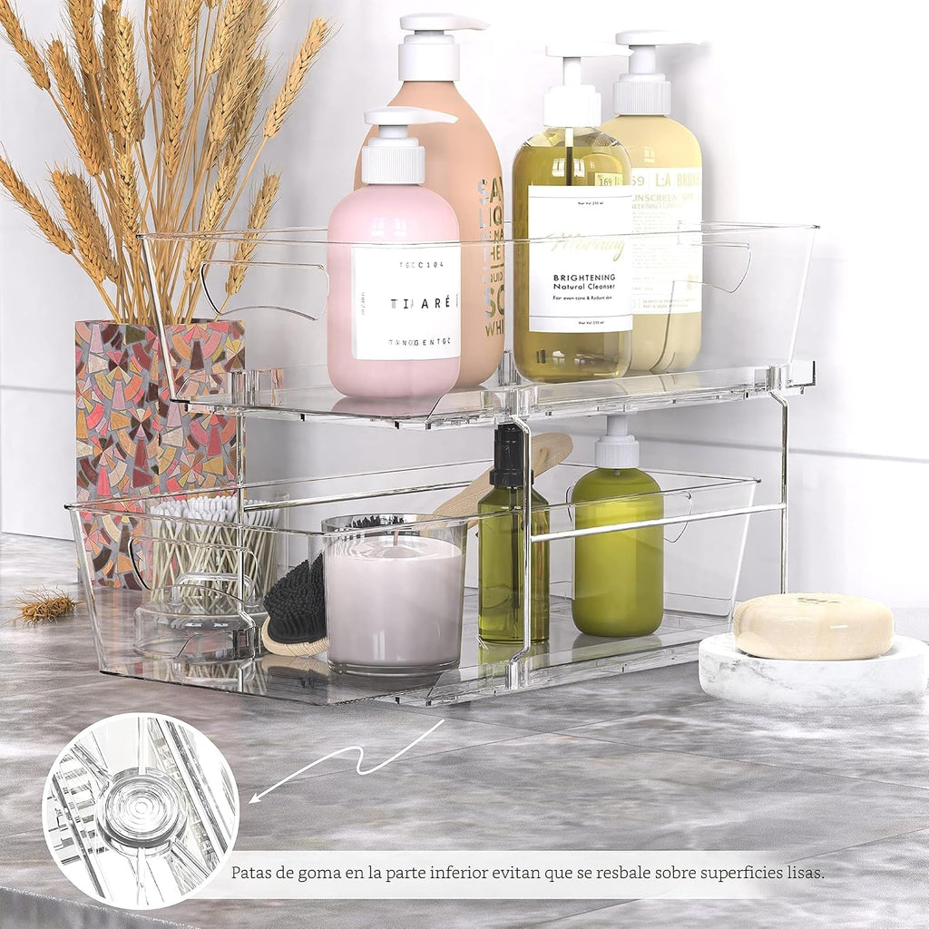 Simple Houseware - Cajón organizador de cesta extraíble de 2 niveles, transparente