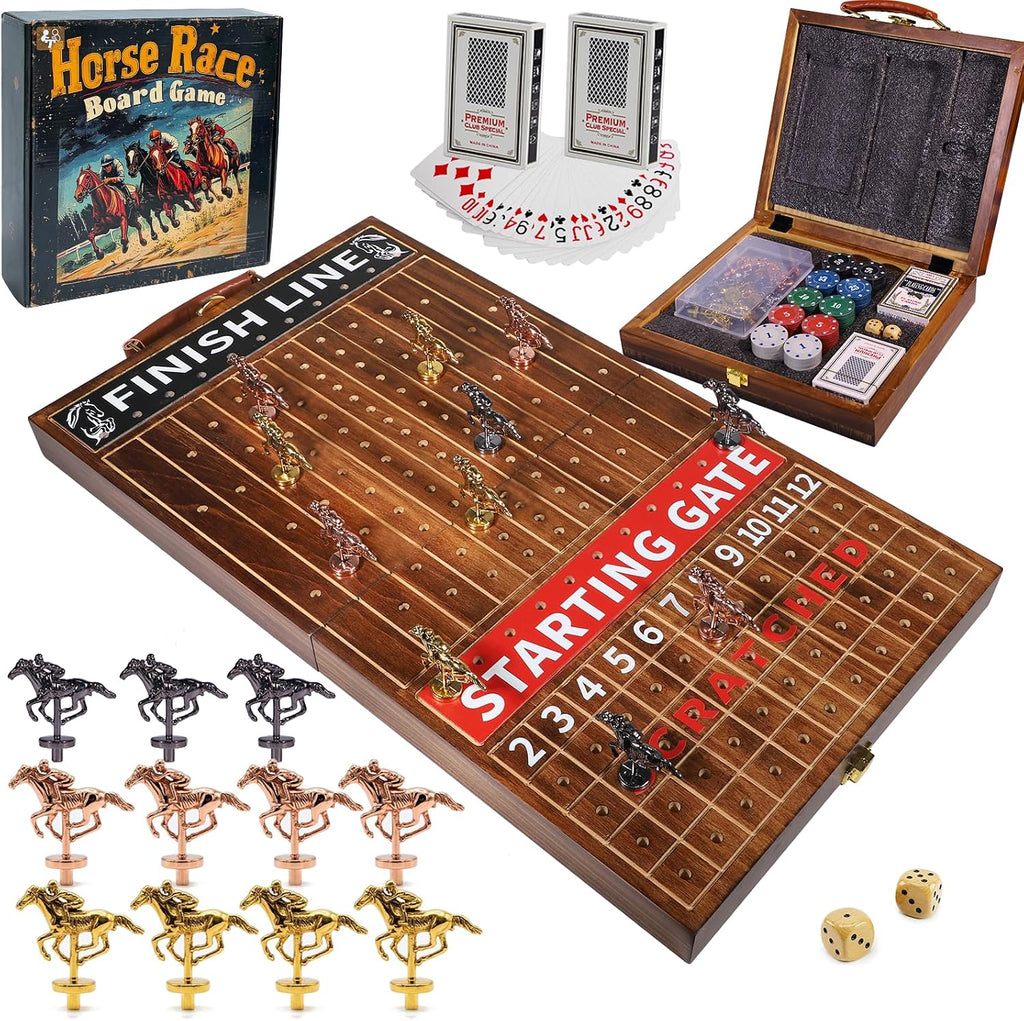 Horse Race Board Game Foldable Solid Wood Horse Racing Game