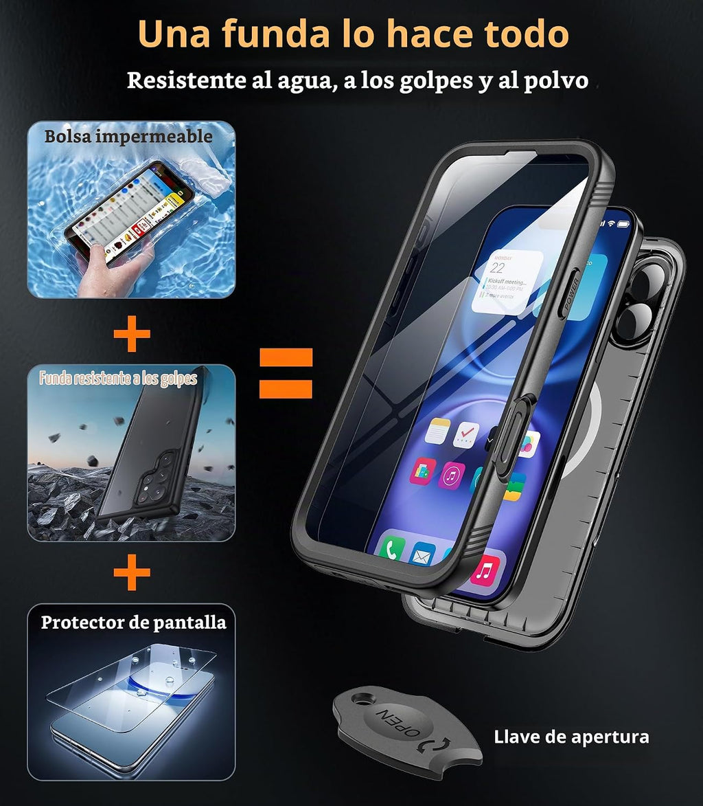 Cozycase para iPhone 18 Pro/iPhone 17 Pro - Funda impermeable de alta resistencia negra