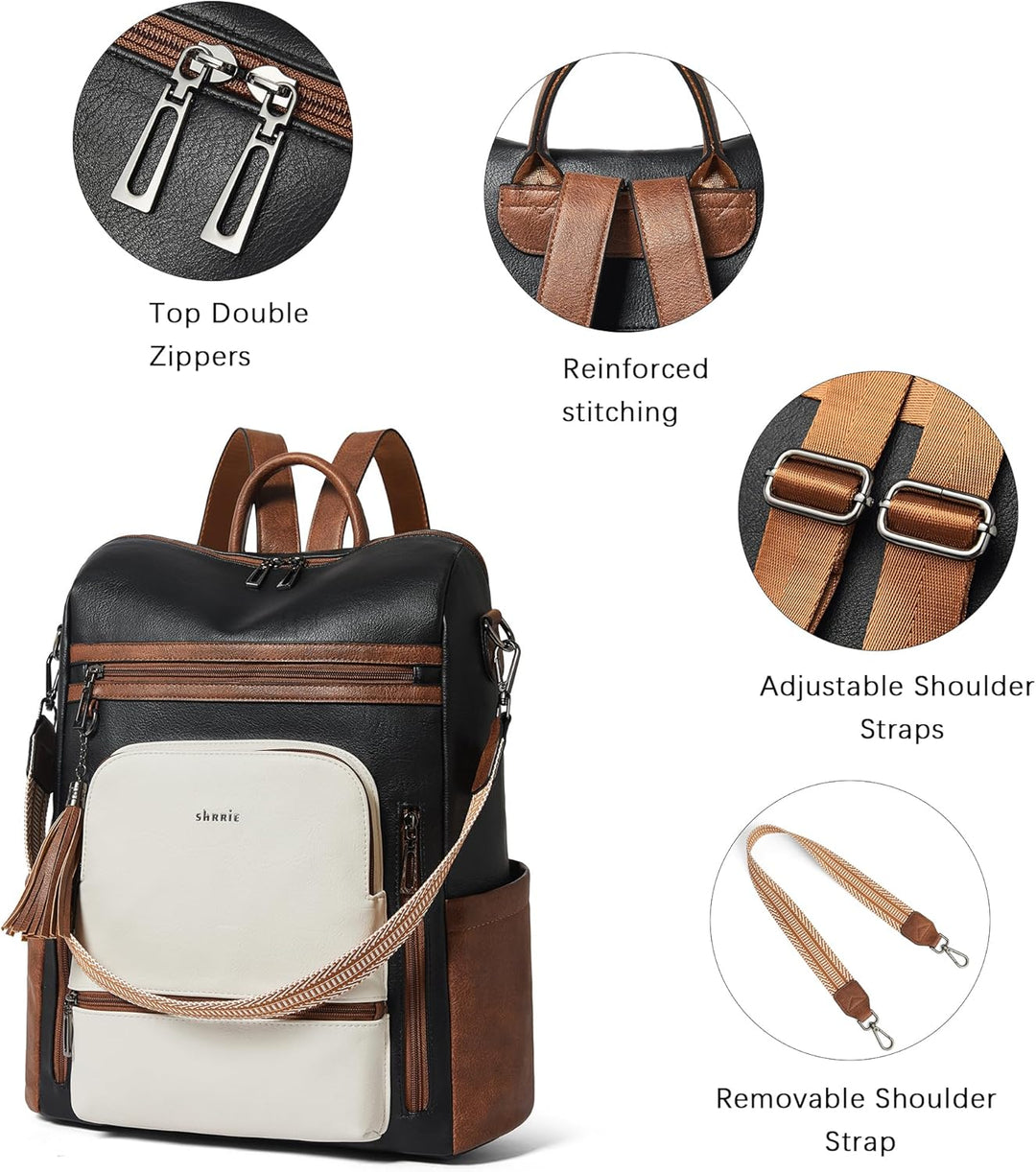 Shrrie - Mochila de cuero vegano para laptop para mujer de 14 pulga...
